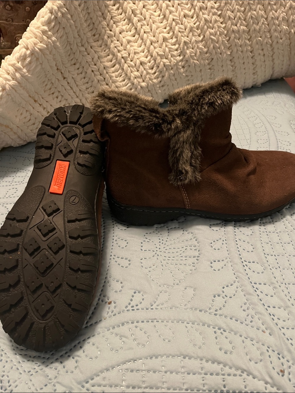 Khombu Brown Faux Fur-Trim Ankle Booties